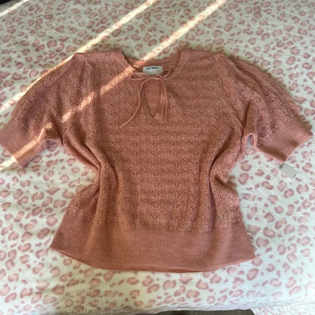 Old Navy Wool-Blend Puff-Sleeve Tie-Neck Sweater Size L