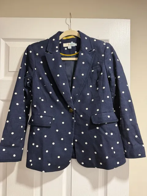 Boden Polka Dot Blazer US 4P Navy Blue White Cotton Jacket