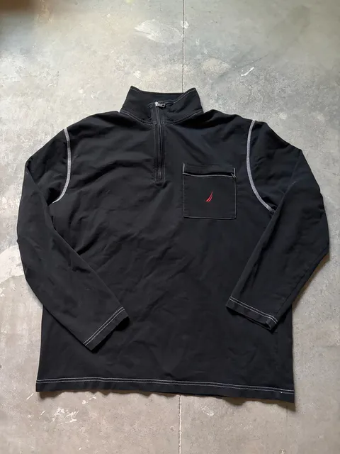 Nautica 1/4 Zip Pullover Size XL Black Cotton Contrast Stitching