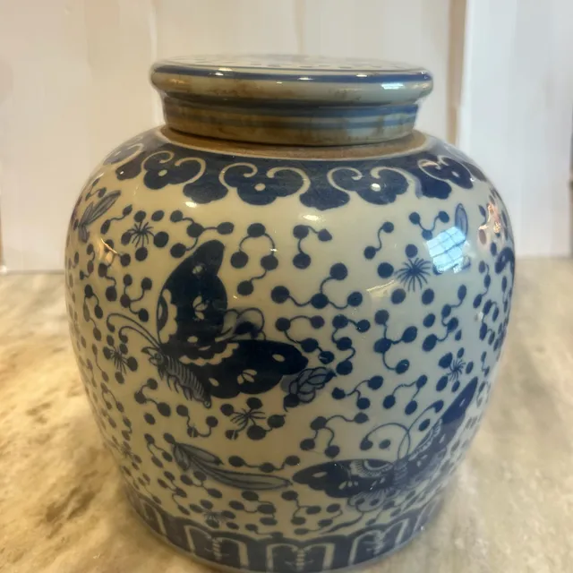 Legend Accents Blue And White Ming Jar Butterfly