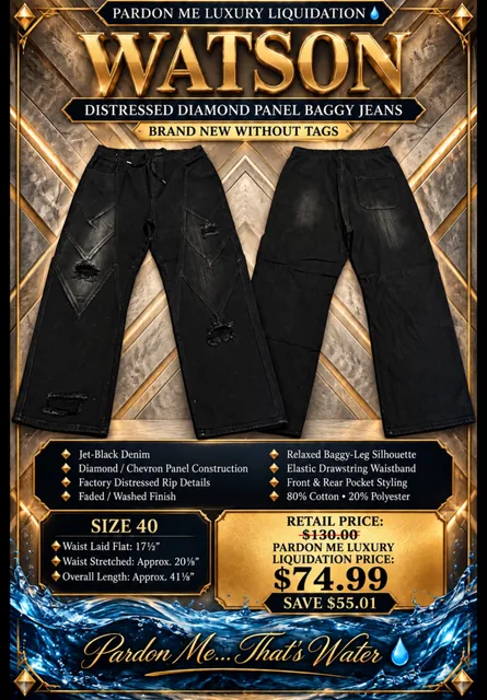 Watson Distressed Diamond Panel Baggy Denim Jeans – Jet Black