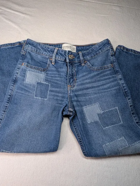 Abercrombie Kids Mid Rise Boyfriend Jeans Size 11/12 Short Blue Patchwork