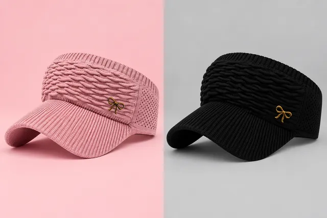 Unbranded Knitted Sun Visor Cap Bow Logo 2pcs Pink Black