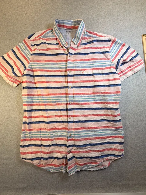 IZOD Saltwater Short Sleeve Button Up Shirt XLT Multi Stripe