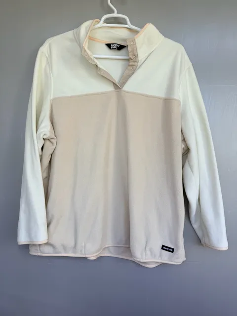 Lands' End Colorblock Fleece Pullover Size 3X Cream Tan Snap Neck