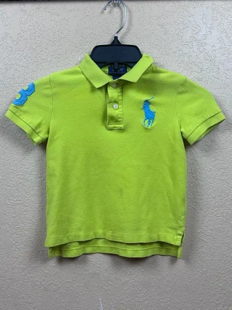 Polo Ralph Lauren Boys Lime Green Big Pony Short Sleeve Polo Shirt Size 4/4T