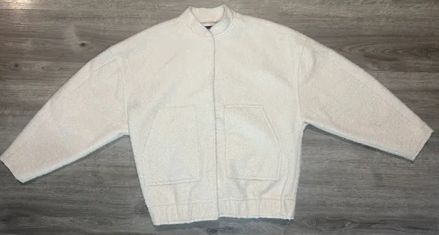 Zara Faux Wool Bomber Jacket Cream XS
