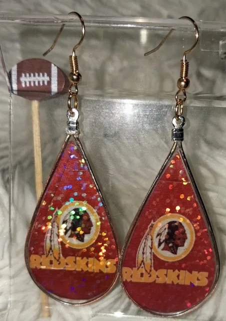 Washington Redskins Handmade Teardrop Resin Glitter Dangle Earrings