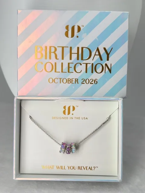BP October The Influencer Necklace 3 Barrel Pendants Rose Fire Opal Rhodium Rare
