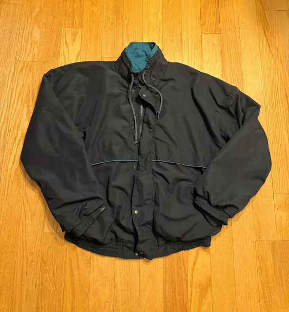 Vintage Bill Blass Jacket Size L Blue and Teal Polyester Windbreaker Mens
