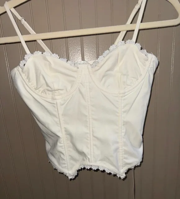 Musera White Lace Trim Corset Top Size S