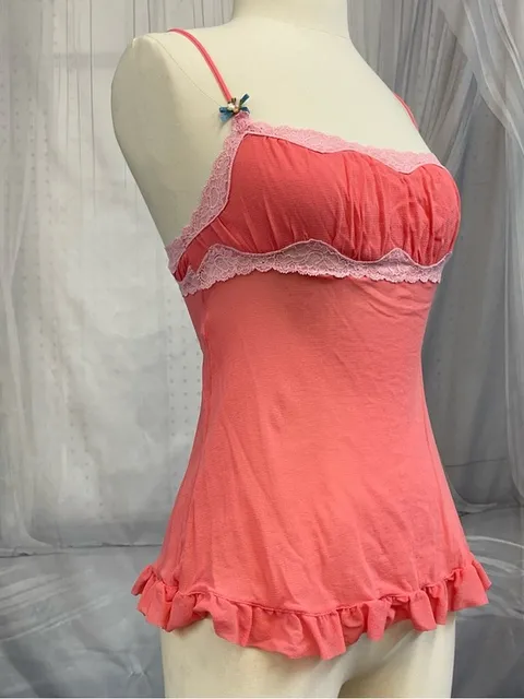 Vintage Victoria's Secret Angels Milkmaid Camisole Lace-Trim Chemise Nylon Mesh