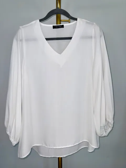 Coeur de Vague Blouse White Polyester V-Neck Long Sleeve