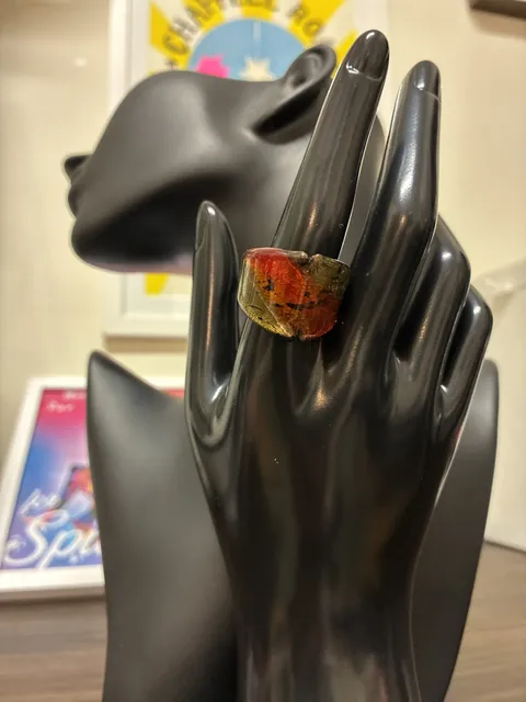 Artisan Glass Ring Red Gold Wide Statement Band