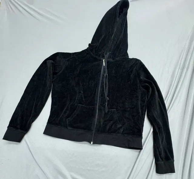 Juicy Couture Full Zip Hoodie Black Velour Y2K