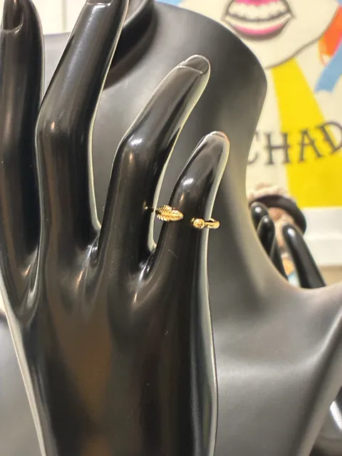 Gold Tone Leaf And Ball Open Wrap Ring