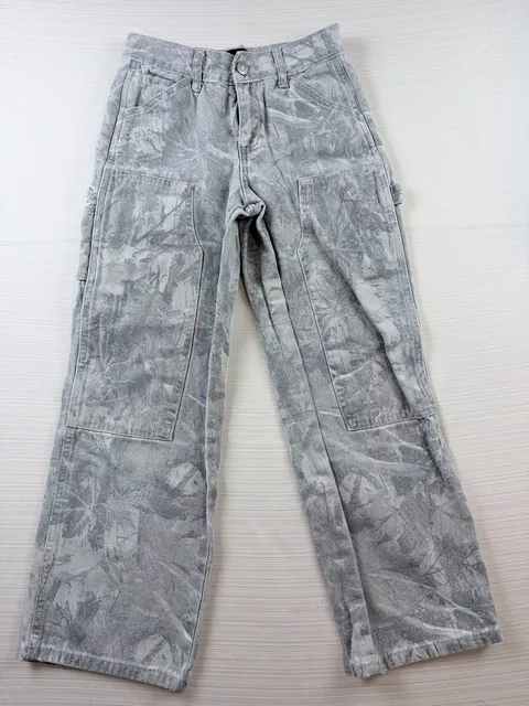 Kids RSQ Camo Carpenter Pants Size 12 Grey Leaf Print