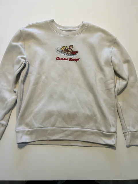 Hollister Curious George Sweatshirt Size M Relaxed Fit White Sledding