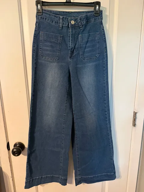 Jeans Wide Leg Size S Blue Patch Pockets High Rise