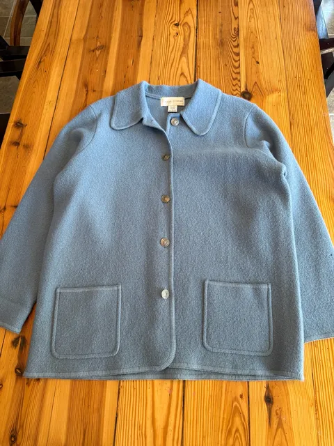 Casual Corner Wool Jacket Size L Blue Button Front Collared Pocket