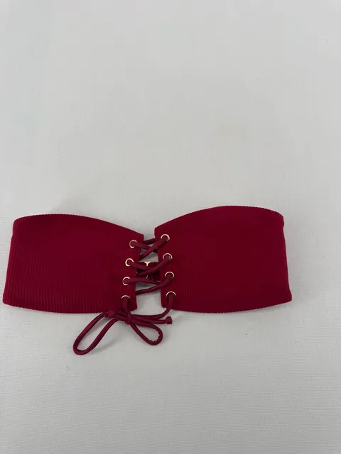 L.A. Hearts Bikini Top Size XS Burgundy Ribbed Lace-Up Strapless