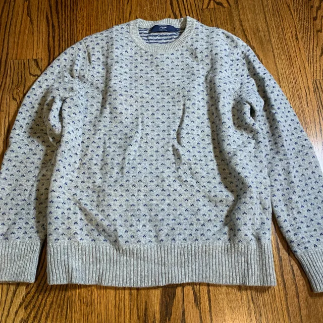 J.Crew Lambswool Crewneck Sweater Size L Gray Blue Birdseye Knit