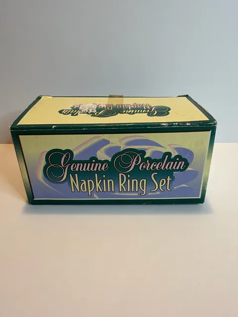 Genuine Porcelain Napkin Ring Set Blue Rose Floral Set of 4