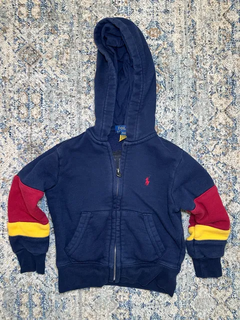 Polo Ralph Lauren Zip Up Hoodie Size 2/2T Navy Blue Red Yellow