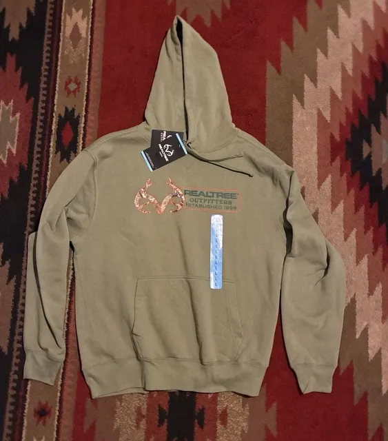 Realtree Outfitters Hoodie Size L Olive Green Graphic Pullover New with Tags