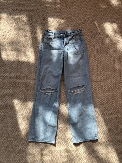 American Eagle Strigid Jeans Size 4 Long Ripped Light Wash Wide Leg