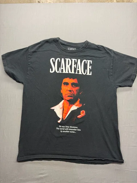 Scarface Tony Montana Graphic T-Shirt Size L Black Cotton Short Sleeve Men's