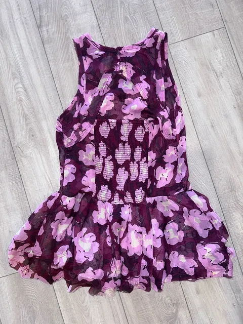 Free People Floral Mini Dress Size M Wine Red Combo