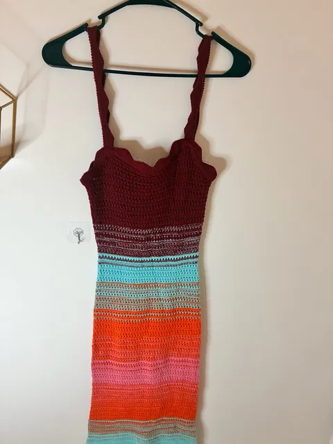 Trendy Threads Striped Crochet Midi Dress Size L