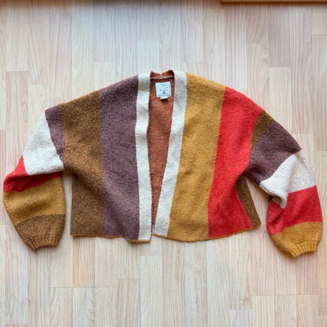 Billabong Women's Striped Open Front Cropped Cardigan Sweater Retro Striped Small