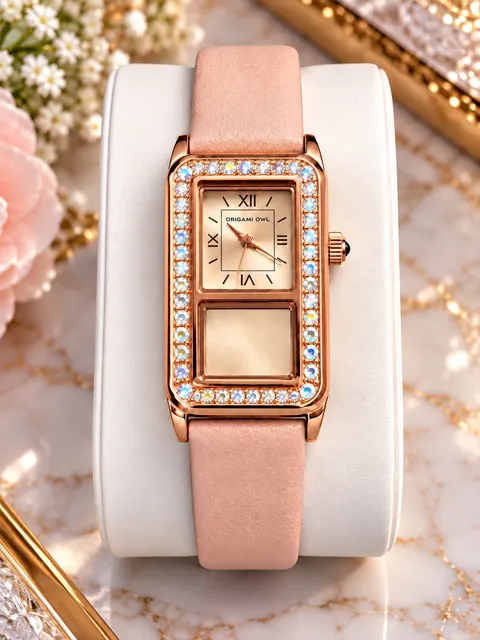 Origami Owl Blush Rhinestone Dual Face Watch