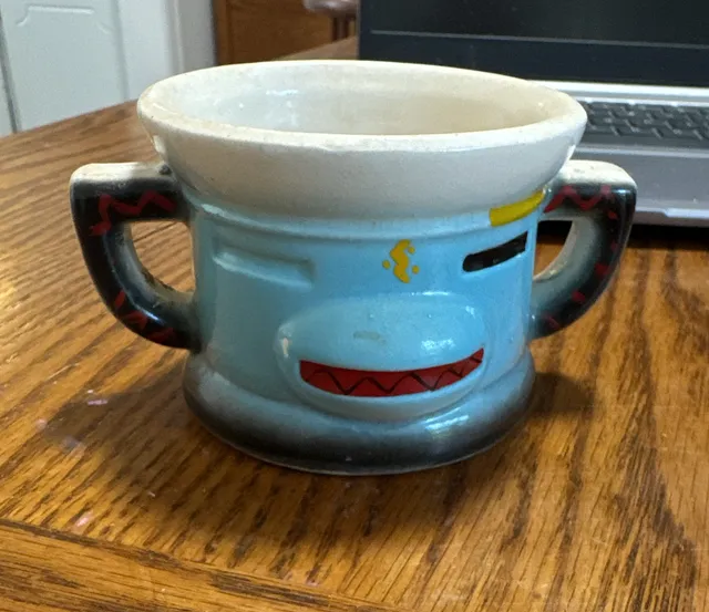 The Clay Shop Pottery Kachina Totem Double Handle Mug Turquoise Black Gold