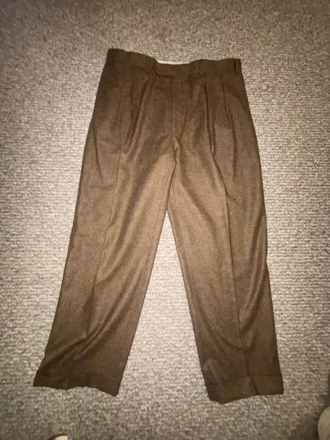 Samuelsohn Wool Dress Pants Brown Pleated Trousers