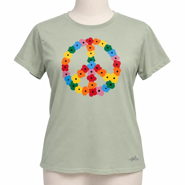 The Phluid Project Peace Sign Graphic T-Shirt L Green