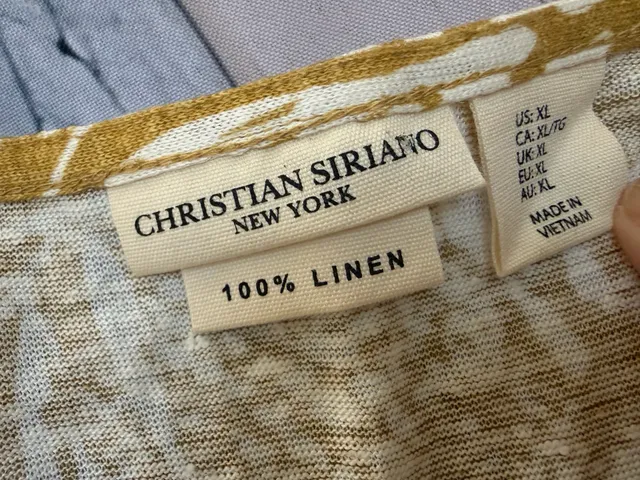 Christian Siriano Linen Top Size XL Yellow White Floral