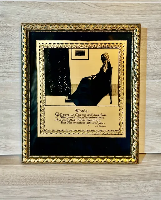 Whistlers Mother Silhouette Picture Wood Frame Floral Silver NRA Code 5.75x7.75"