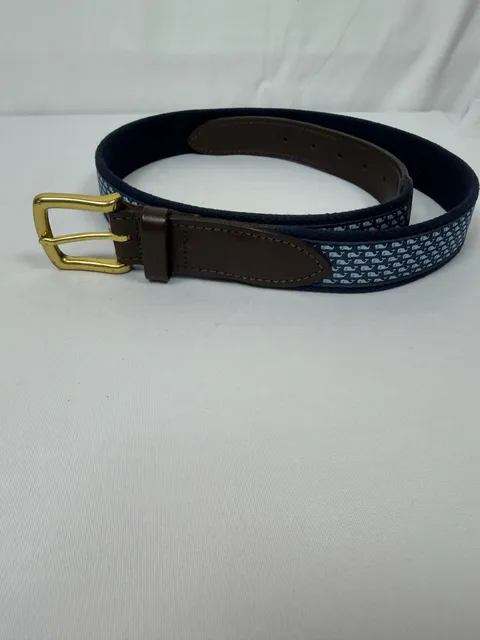 Vineyard Vines Whale Belt Size 38 Blue Canvas Leather