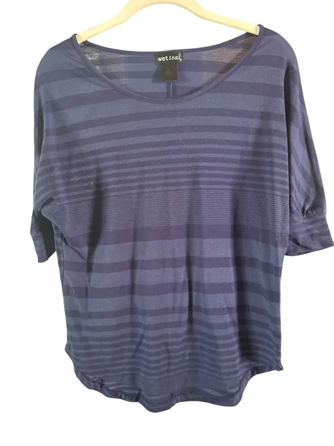 Wet Seal Striped Tunic Size XS Blue Semi Sheer 3/4 Sleeve Top