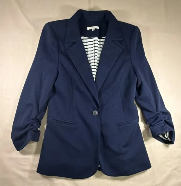 41 Hawthorn Blazer Size M Navy Blue Ruched 3/4 Sleeve Knit