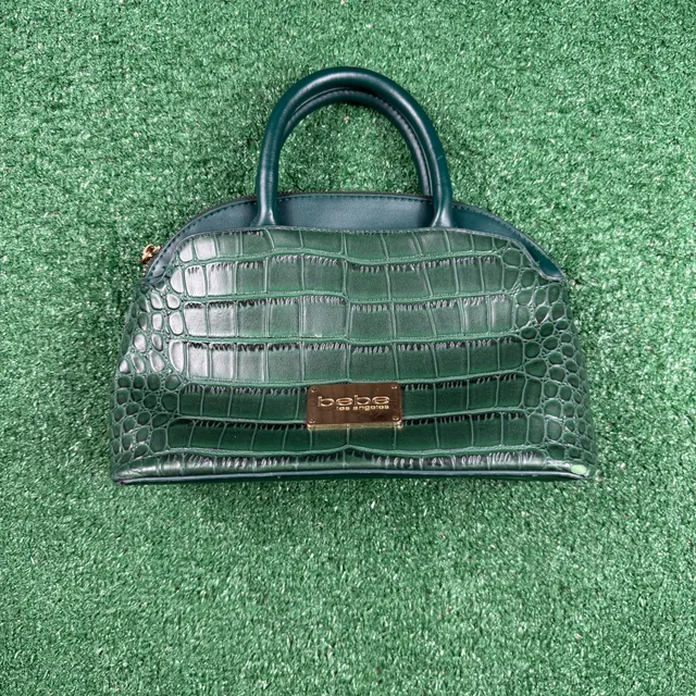 bebe Los Angeles Green Crocodile Embossed Dome Handbag Purse