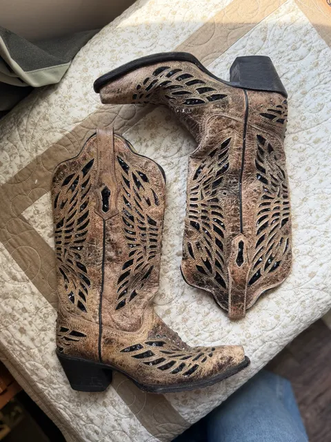 Corral Western Boots Brown Leather Sequin Cutout