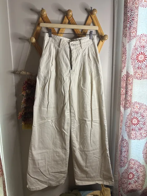 Naris Type Pleated Wide Leg Pants Size M Off White