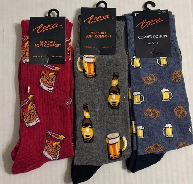 Egara Beer And Pretzel Socks Size 8-12 3 Pair Lot New With Tags
