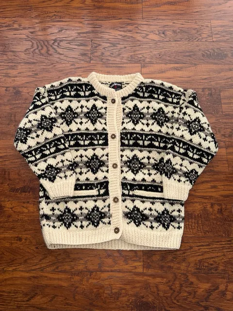 Lost Horizons Nordic Fair Isle Wool Cardigan Sweater Size L