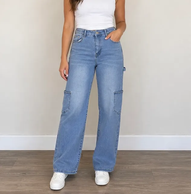 Celebrity Pink Cargo Jeans Size 16 Light Wash Straight Leg