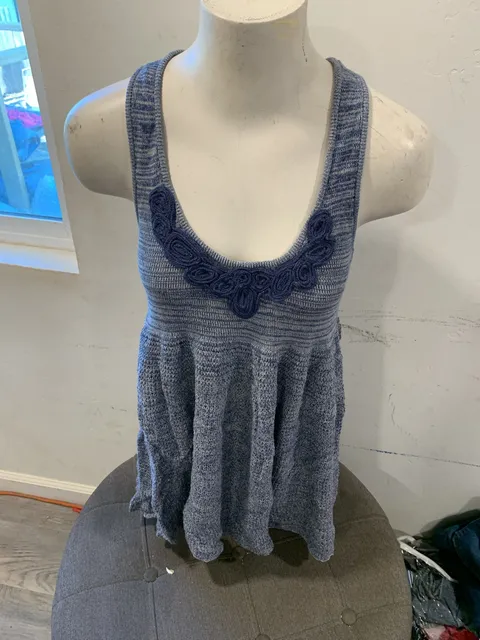Y2k free People Women's Dress Mini Cotton A Line Lace Floral Denim Style Blue sz XS